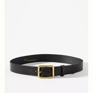 Anthropologie Black Leather Belt with Gold Buckle